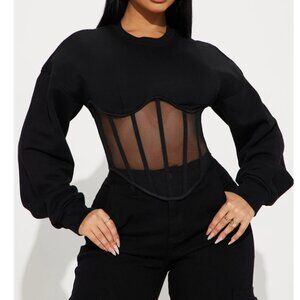BLACK CORSET SWEATSHIRT WITH SHEER BOTTOM SIZE MEDIUM